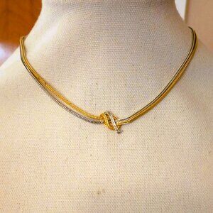 Capri Two-Tone Knot Necklace 14" Gold Silver Tone 2-Strand Herringbone Jewelry